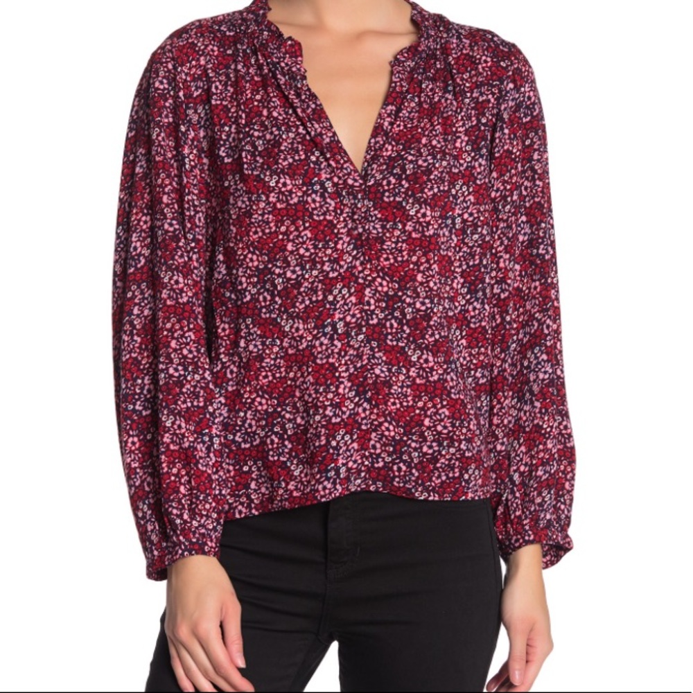 Abound Pink & Red Floral Print Long Sleeved Blouse Size Small